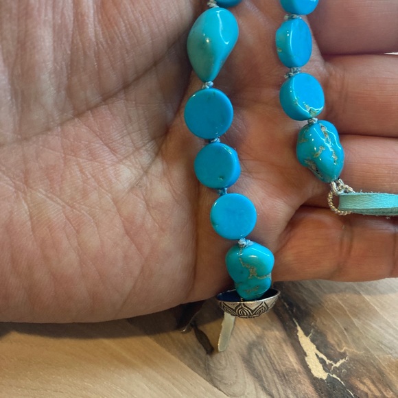 Hand Knotted Sleeping Beauty Turquoise Squash Blossom Dreamcatcher Necklace - Picture 8 of 10